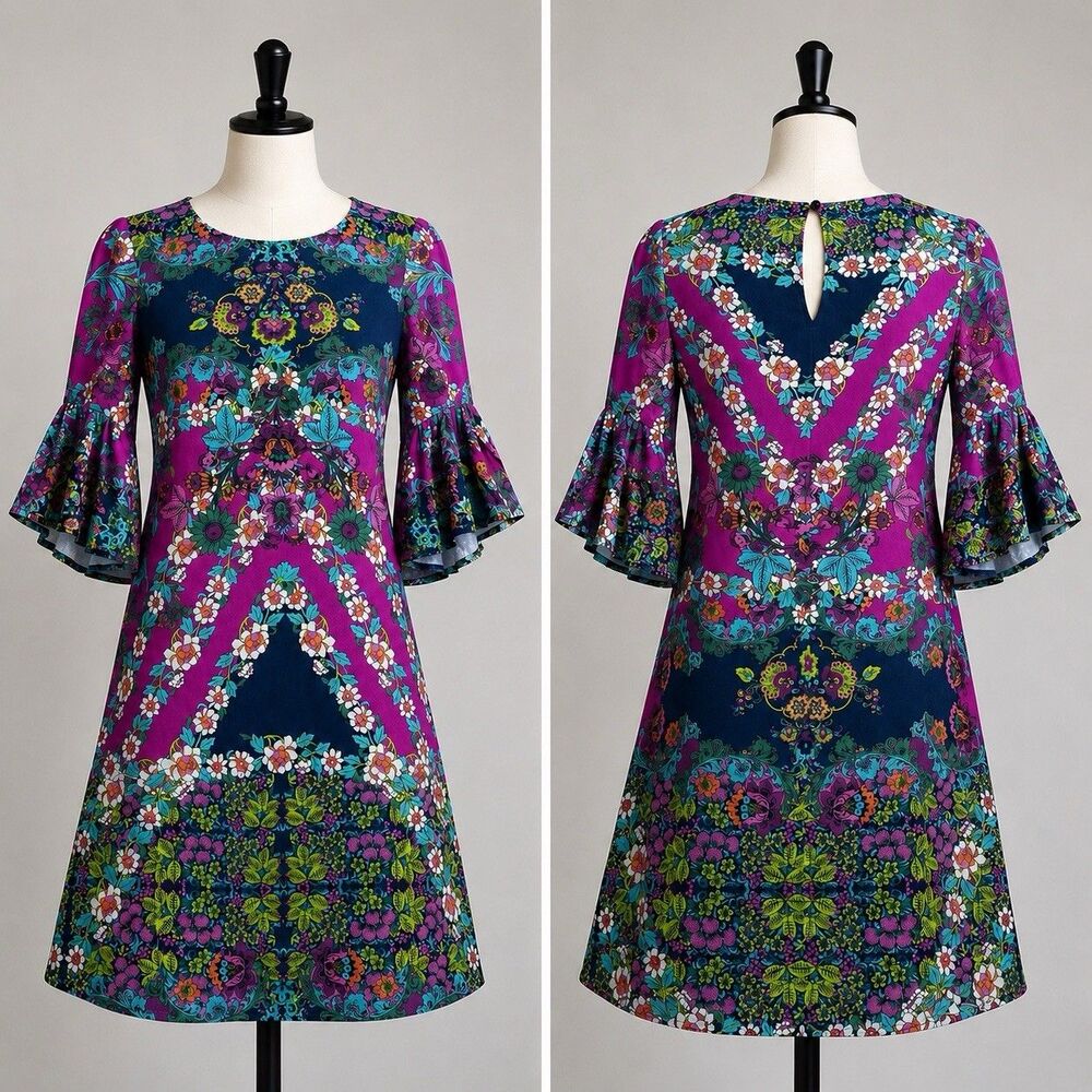 Uncle Frank Dress Women XS Boho Psychedelic Mod Hippie Floral Statement Print
